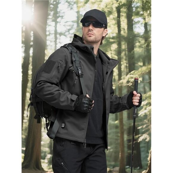 Mens Waterproof Softshell Jacket Hooded Military Tactical Fleece Lined Outdoor - Picture 3 of 7